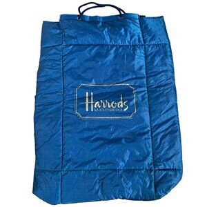 Harrods Knightbridge Logo Cooler Insulated Blue Gold Rope Handle Tote Shop Bag